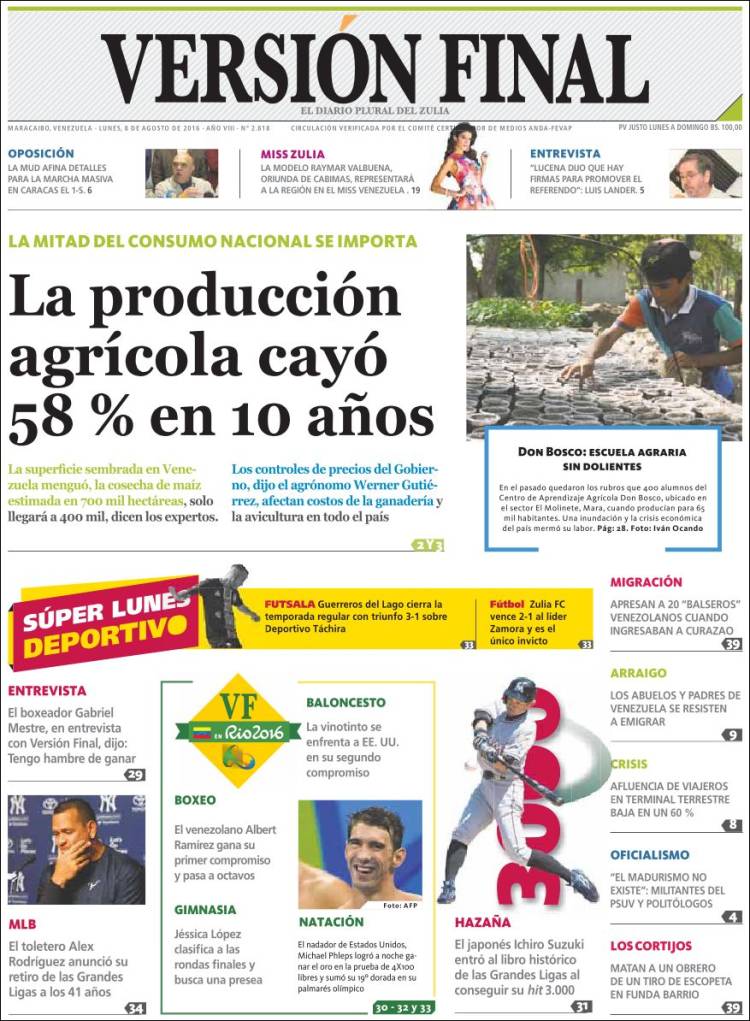 Portadas de este lunes 08 de agosto de 2016