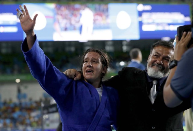 2016 Rio Paralympics - Judo - Final - Women's 70 kg Bronze Medal Final A - Carioca Arena 3 - Rio de Janeiro, Brazil - 10/09/2016. Naomi Soazo (L) of Venezuela reacts. REUTERS/Carlos Garcia Rawlins FOR EDITORIAL USE ONLY. NOT FOR SALE FOR MARKETING OR ADVERTISING CAMPAIGNS.