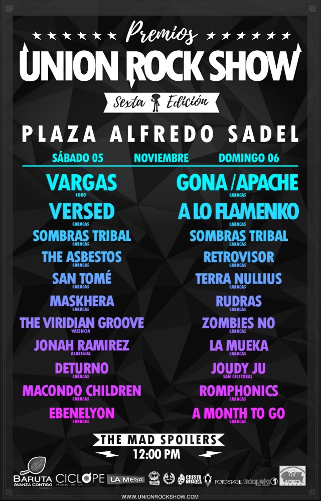 Revelada la lista de Nominados para la Sexta Entrega de Los Premios Union Rock Show