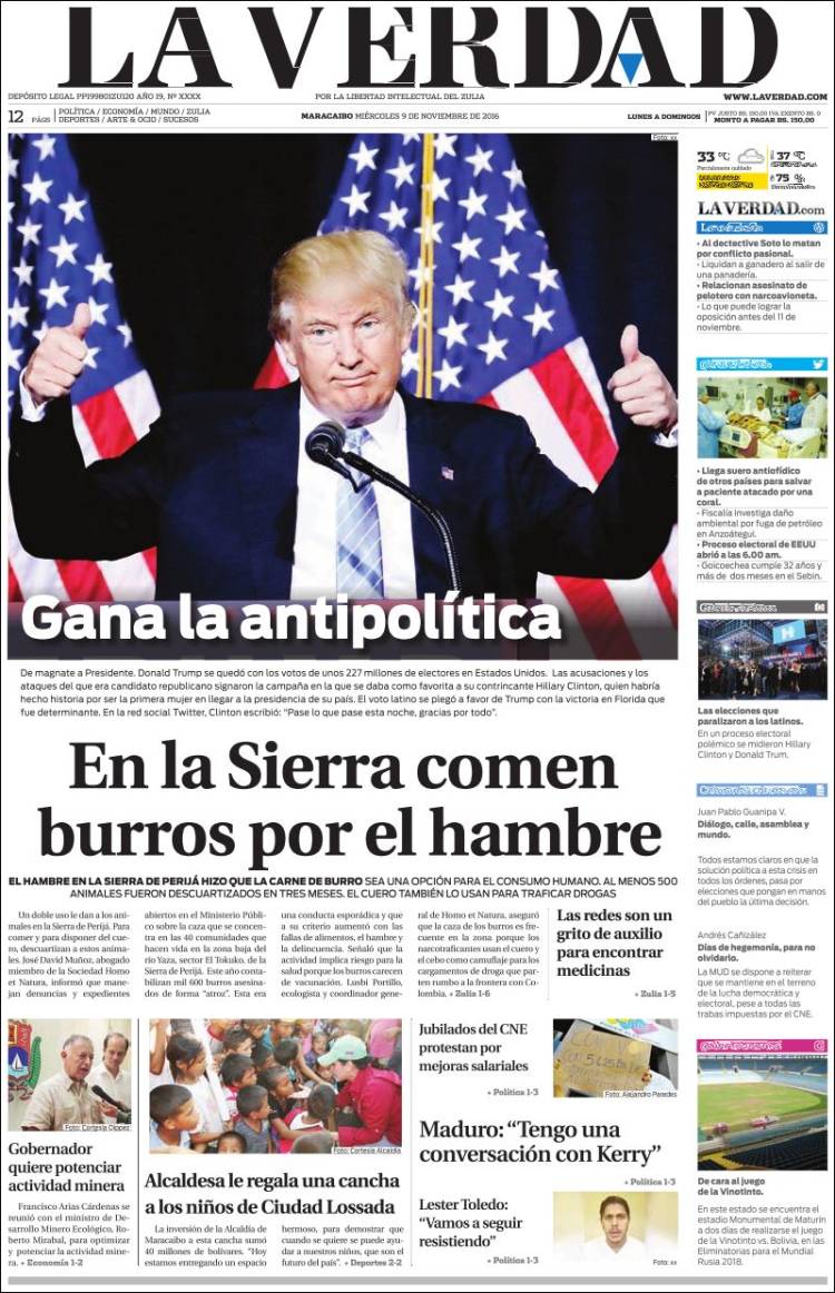 Portadas de este miércoles 09 de noviembre de 2016