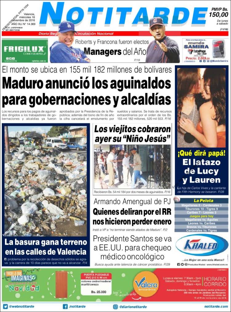 Portadas de este miércoles 16 de noviembre de 2016