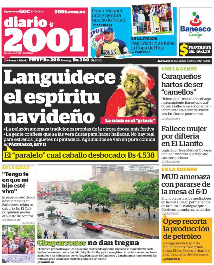 Portadas de este jueves 01 de diciembre de 2016