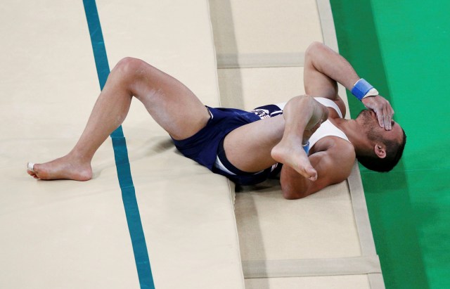 FILE PHOTO - ATTENTION EDITORS - VISUALS COVERAGE OF SCENES OF INJURY 2016 Rio Olympics - Artistic Gymnastics - Preliminary - Men's Qualification - Subdivisions - Rio Olympic Arena - Rio de Janeiro, Brazil - 06/08/2016. Samir Ait Said (FRA) of France breaks his leg during competition on the vault. REUTERS/Athit Perawongmetha/File Photo FOR EDITORIAL USE ONLY. NOT FOR SALE FOR MARKETING OR ADVERTISING CAMPAIGNS REUTERS PICTURES OF THE YEAR 2016 - SEARCH 'POY 2016' TO FIND ALL IMAGES TEMPLATE OUT