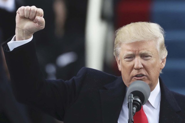 President Donald Trump speaks at inauguration ceremonies swearing him in as the 45th president of the United States on the West front of the U.S. Capitol in Washington, U.S., January 20, 2017. REUTERS/Carlos Barria