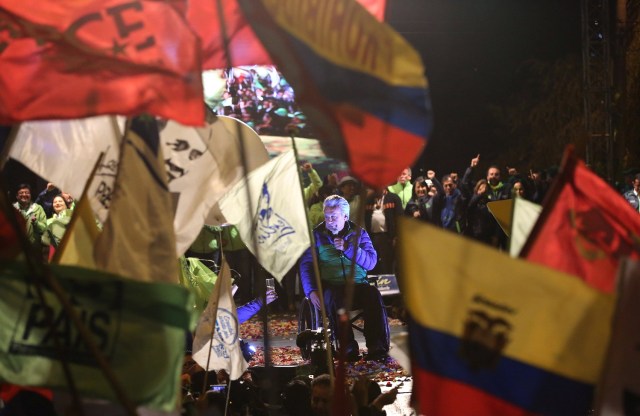 Lenin Moreno, presidential candidate from the ruling PAIS Alliance party, gives a speech during a campaign rally in Quito, Ecuador, February 15, 2017. REUTERS/Mariana Bazo