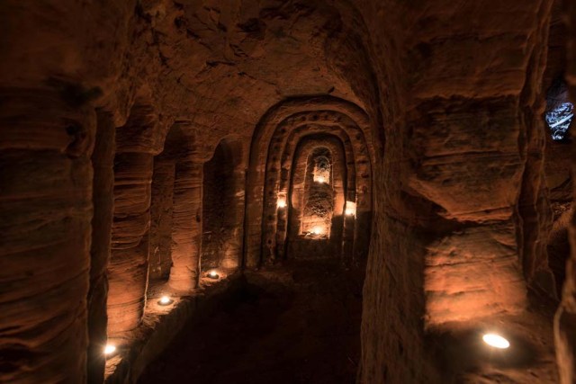 Photo © 2017 Michael Scott/Caters News/The Grosby Group - It might look like an ordinary rabbits hole, but this tunnel unearths a stunning CAVE. The unassuming hole reveals a cave which is hidden less than a metre beneath a farmers field. The untouched caves, in Shropshire, date back 700 years when they were used by the Knights Templars - a medieval religious order that fought in the Crusades. Photographer Michael Scott, from Birmingham, set out in search of the historical wonder after seeing a video of it online.