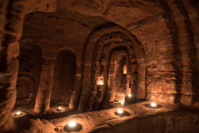 Photo © 2017 Michael Scott/Caters News/The Grosby Group - It might look like an ordinary rabbits hole, but this tunnel unearths a stunning CAVE. The unassuming hole reveals a cave which is hidden less than a metre beneath a farmers field. The untouched caves, in Shropshire, date back 700 years when they were used by the Knights Templars - a medieval religious order that fought in the Crusades. Photographer Michael Scott, from Birmingham, set out in search of the historical wonder after seeing a video of it online.