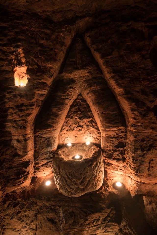 Photo © 2017 Michael Scott/Caters News/The Grosby Group - It might look like an ordinary rabbits hole, but this tunnel unearths a stunning CAVE. The unassuming hole reveals a cave which is hidden less than a metre beneath a farmers field. The untouched caves, in Shropshire, date back 700 years when they were used by the Knights Templars - a medieval religious order that fought in the Crusades. Photographer Michael Scott, from Birmingham, set out in search of the historical wonder after seeing a video of it online.