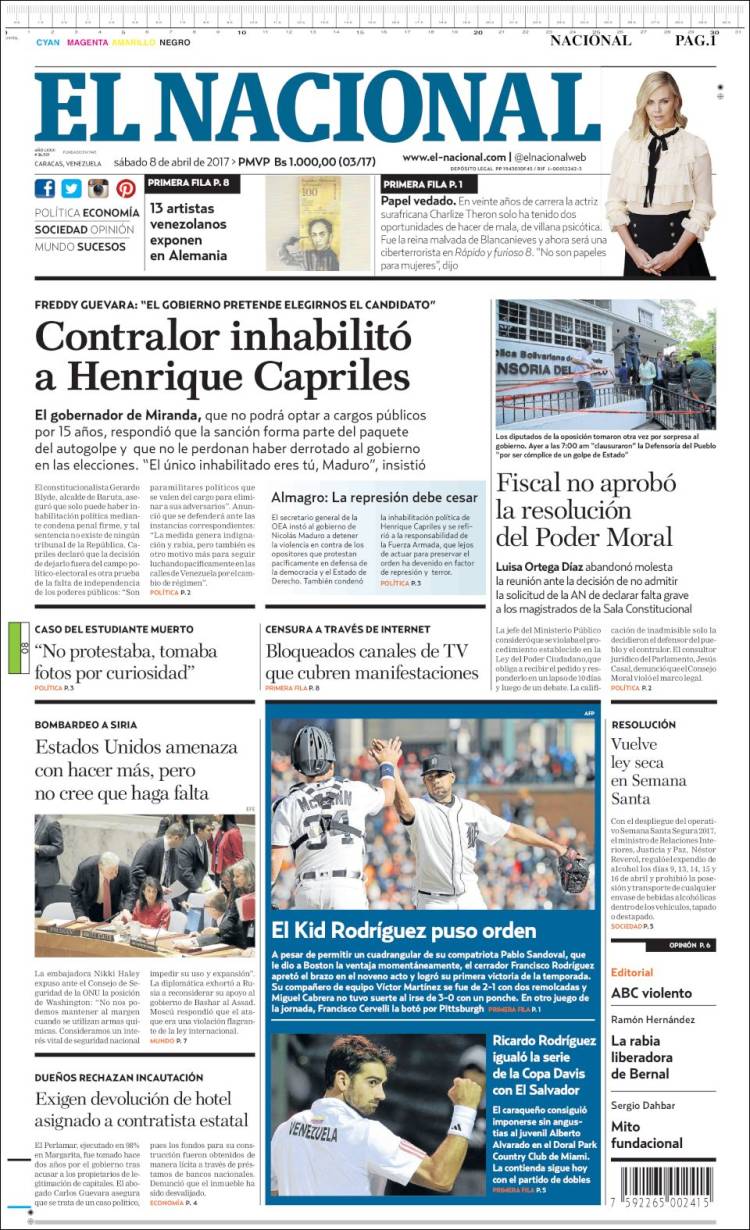 Portadas de este sábado 8 de abril de 2017