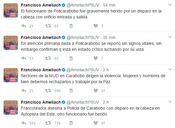 Tuis publicados por el gobernador Ameliach