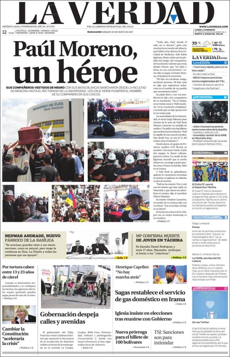 Portadas de este sábado 20 de mayo de 2017