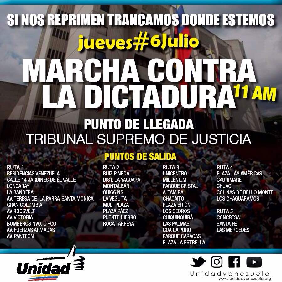 MUD convoca marcha hacia el TSJ: “Si nos reprimen trancamos donde estemos”