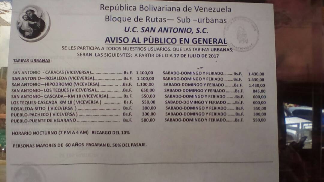 Transportistas de San Antonio de Los Altos aumentaron el pasaje a 1.100 bolívares #17Jul