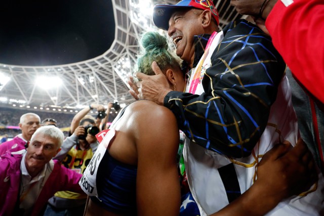 Athletics - World Athletics Championships - Women's Triple Jump Final – London Stadium, London, Britain - August 7, 2017. Yulimar Rojas of Venezuela celebrates winning gold. REUTERS/Phil Noble