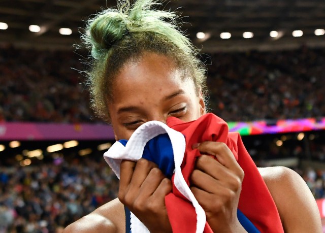 Athletics - World Athletics Championships – women’s triple jump final – London Stadium, London, Britain – August 7, 2017 – Yulimar Rojas of Venezuela reacts after winning the final. REUTERS/Dylan Martinez