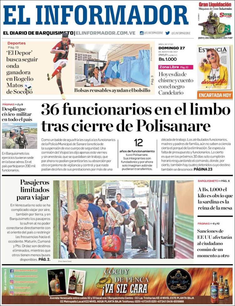 Portadas de este domingo 27 de agosto de 2017