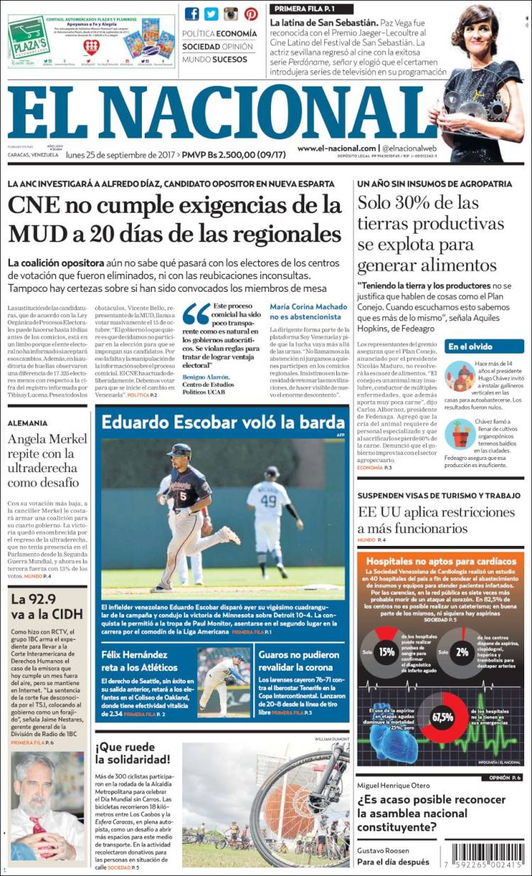 Portadas de este lunes 25 de septiembre de 2017