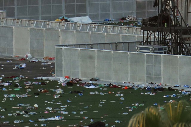 Personal belongings lay tossed aside on the fair grounds following the mass shooing at the Route 91 Harvest Country Music Festival on the Las Vegas Strip in Las Vegas, Nevada, U.S., October 3, 2017. REUTERS/Mike Blake