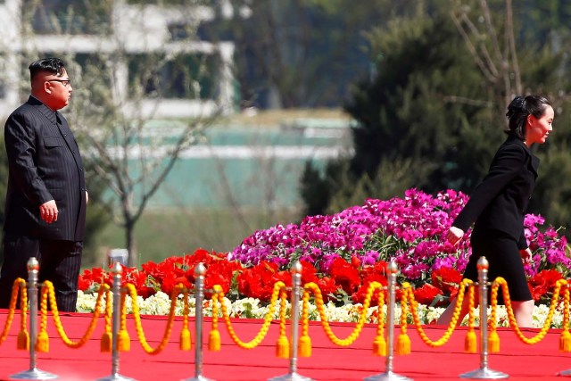 FILE PHOTO: North Korean leader Kim Jong Un and his sister Kim Yo Jong attend an opening ceremony of a newly constructed residential complex in Ryomyong street in Pyongyang, North Korea April 13, 2017. REUTERS/Damir Sagolj/File Photo