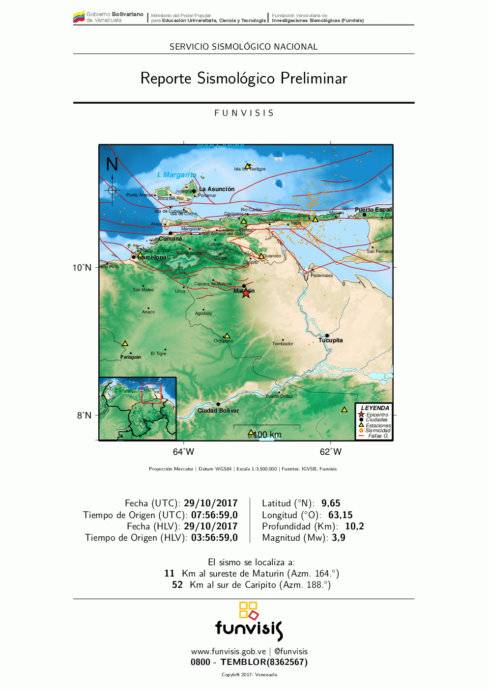 Sismo de magnitud 3.9 en Maturín