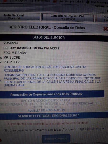 Busquen la cédula 3548247. Pertenece a un amigo de AD, quien valido por esta organización y así aparece en la página web del CNE. ¿Y el voto es o no, secreto?