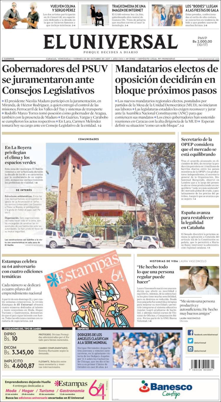 Portadas de este viernes 20 de octubre de 2017