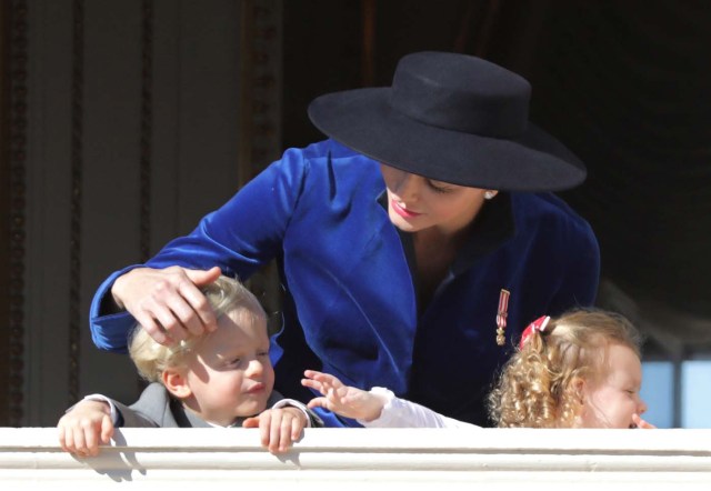 Princess Charlene and her twins Prince Jacques and Princess Gabriella stand at the Palace Balcony during the celebrations marking Monaco's National Day, November 19, 2017. REUTERS/Eric Gaillard