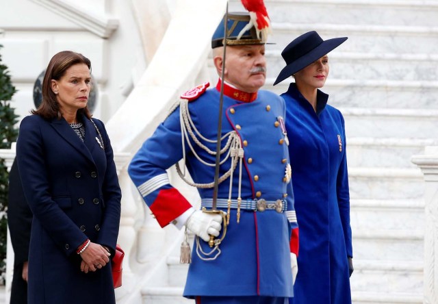 Princess Stephanie of Monaco and Princess Charlene attend the celebrations marking Monaco's National Day at the Monaco Palace, in Monaco, November 19, 2017. REUTERS/Sebastien Nogier/Pool