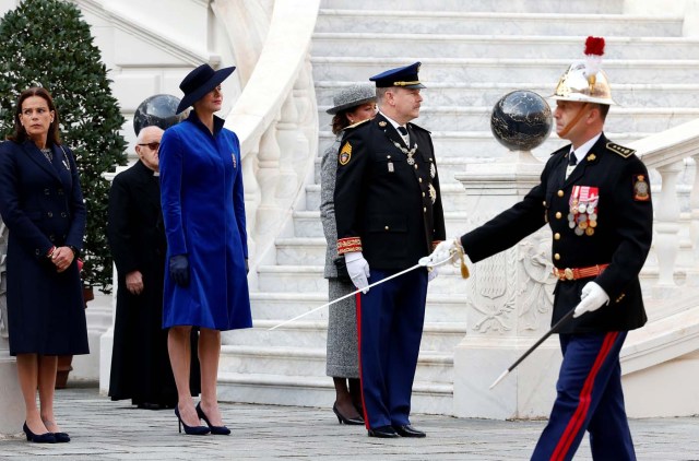 Prince Albert II of Monaco, his wife Princess Charlene and Princess Stephanie of Monaco attend the celebrations marking Monaco's National Day at the Monaco Palace, in Monaco, November 19, 2017. REUTERS/Sebastien Nogier/Pool