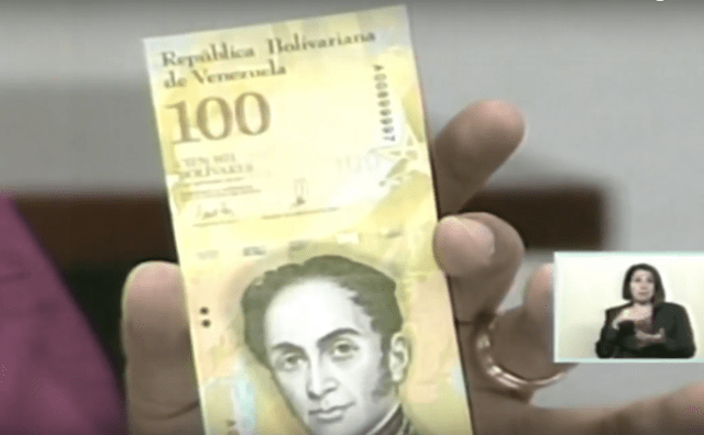 Billete de 100 mil Bs. Captura video cadena nacional