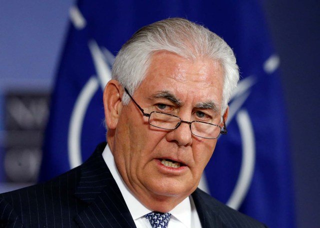 U.S. Secretary of State Rex Tillerson holds a news conference during a NATO foreign ministers meeting at the Alliance headquarters in Brussels, Belgium, December 6, 2017.  REUTERS/Francois Lenoir