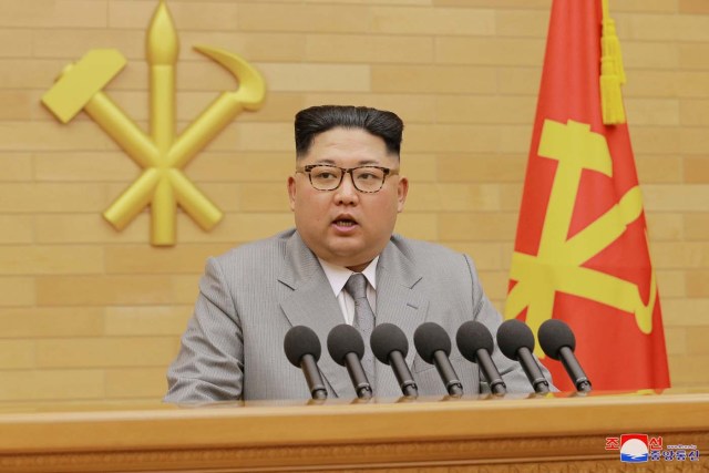 North Korea's leader Kim Jong Un speaks during a New Year's Day speech in this photo released by North Korea's Korean Central News Agency (KCNA) in Pyongyang on January 1, 2018. KCNA / via REUTERS     ATTENTION EDITORS - THIS PICTURE WAS PROVIDED BY A THIRD PARTY. REUTERS IS UNABLE TO INDEPENDENTLY VERIFY THE AUTHENTICITY, CONTENT, LOCATION OR DATE OF THIS IMAGE. NO THIRD PARTY SALES. NOT FOR USE BY REUTERS THIRD PARTY DISTRIBUTORS. SOUTH KOREA OUT.     TPX IMAGES OF THE DAY