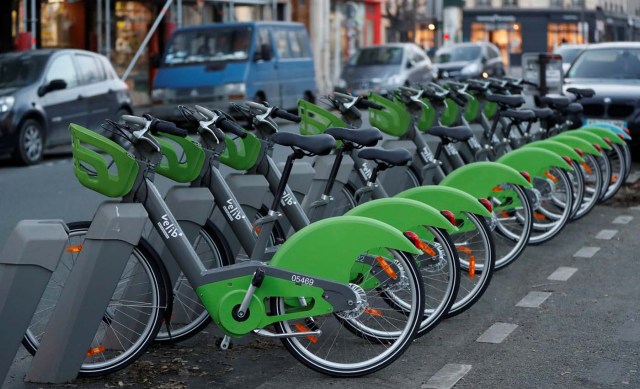 New Velib' Metropole self-service public bikes by the Smovengo are seen at a distribution point in Paris, France January 8, 2018. REUTERS/Gonzalo Fuentes