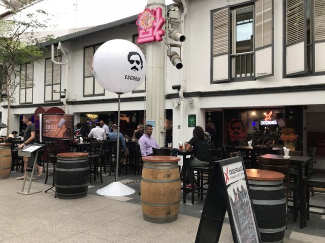 This picture taken on February 6, 2018 shows Escobar, a restaurant named after the infamous Colombian drug lord, in Singapore. The Colombian Embassy had written a three-page letter to Singapore?s foreign ministry to express ?serious concern? over the restaurant, which it says is named after the worst criminal in Colombia?s history.  / AFP PHOTO / Elizabeth LAW