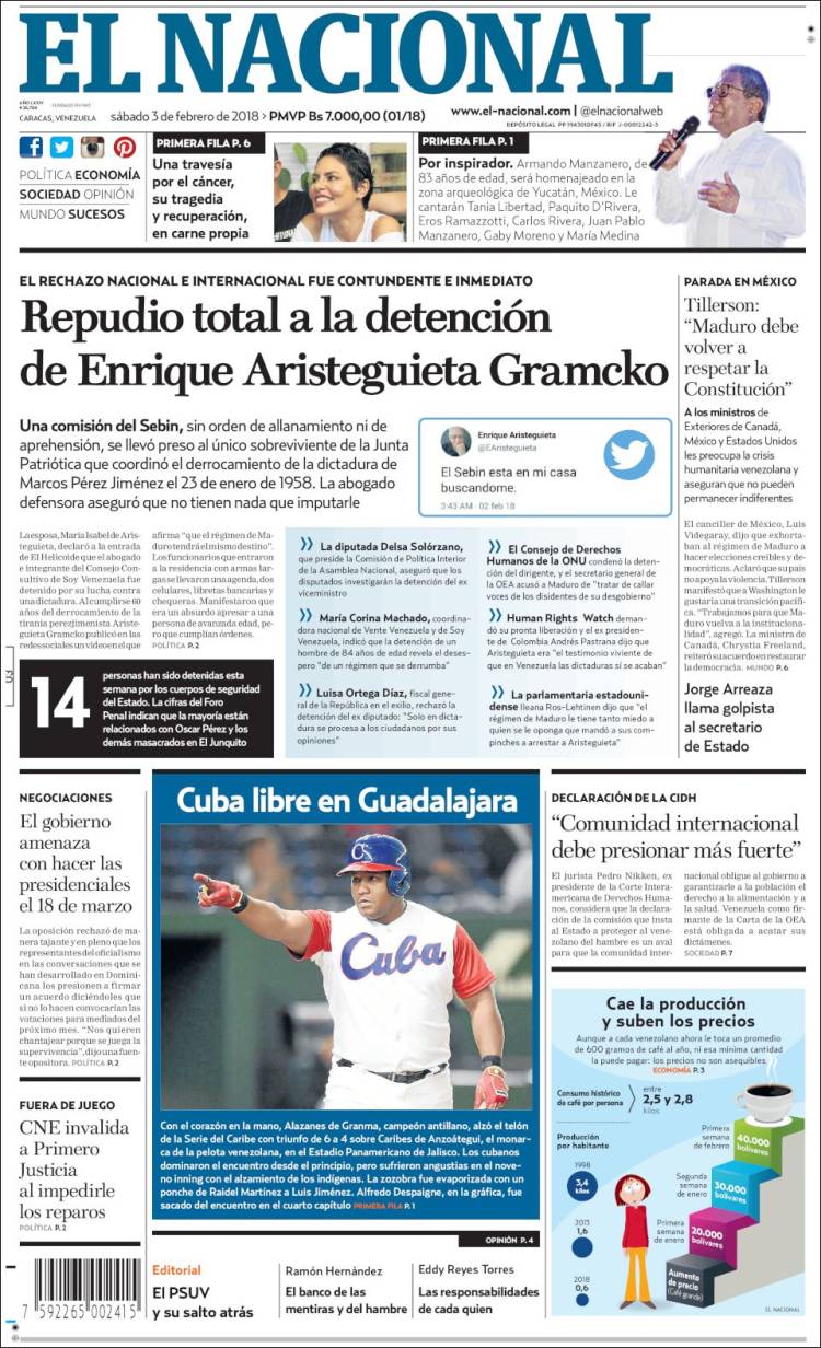 Portadas de este sábado 3 de febrero de 2018