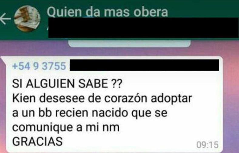 Adolescente embarazada ofreció a su bebé por Whatsapp