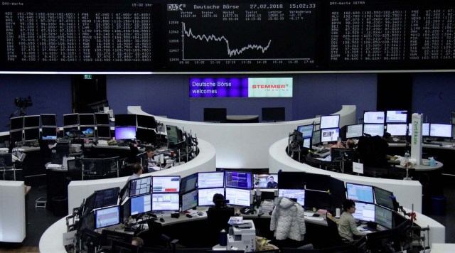 The German share price index, DAX board, is seen at the stock exchange in Frankfurt, Germany, February 27, 2018. REUTERS/Staff/Remote