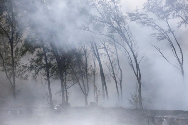 El vapor y los gases volcánicos se elevan a medida que la lava fluye hacia el Océano Pacífico al sudeste de Pahoa durante las erupciones en curso del volcán Kilauea en Hawai, EE. UU., El 20 de mayo de 2018. REUTERS / Terray Sylvester