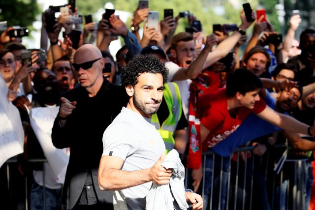 Soccer Football - Champions League - Fans In Kiev Ahead Of The Champions League Final - Kiev, Ukraine - May 25, 2018   Liverpool's Mohamed Salah leaves the team hotel ahead of training   REUTERS/Valentyn Ogirenko