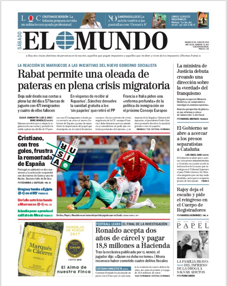 Portadas de la prensa internacional de este sábado 16 de junio de 2018