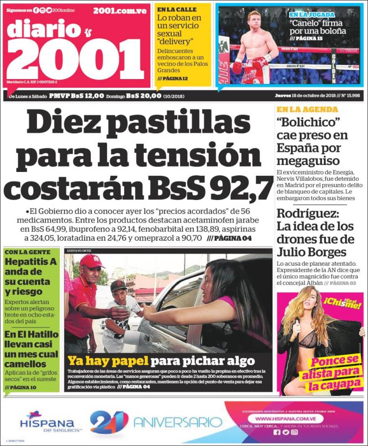 Portadas de este jueves 18 de octubre de 2018