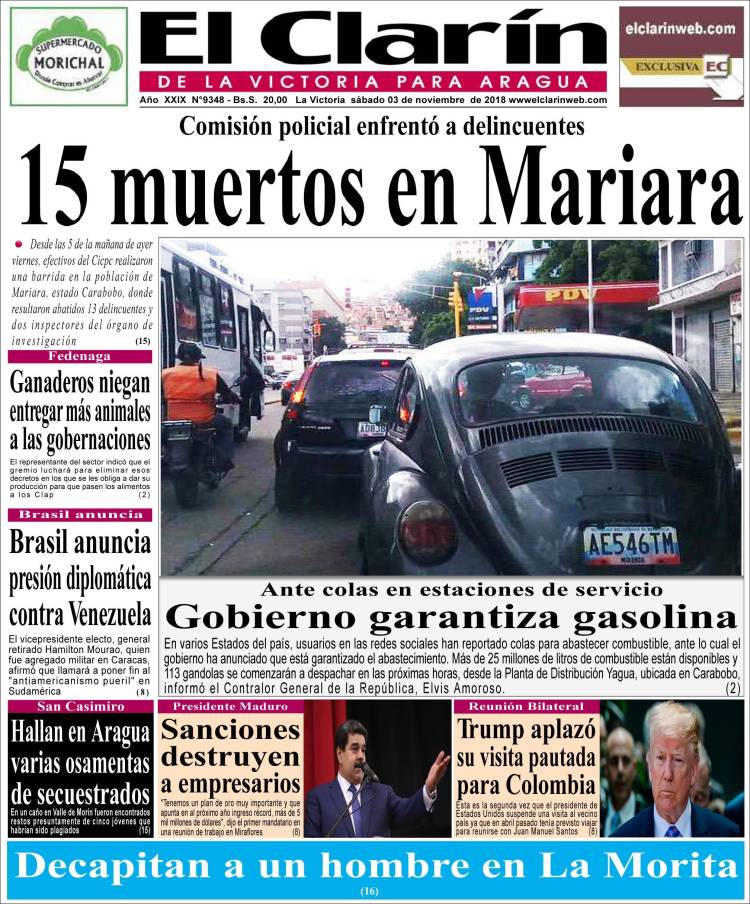 Portadas de esta sábado 3 de noviembre de 2018