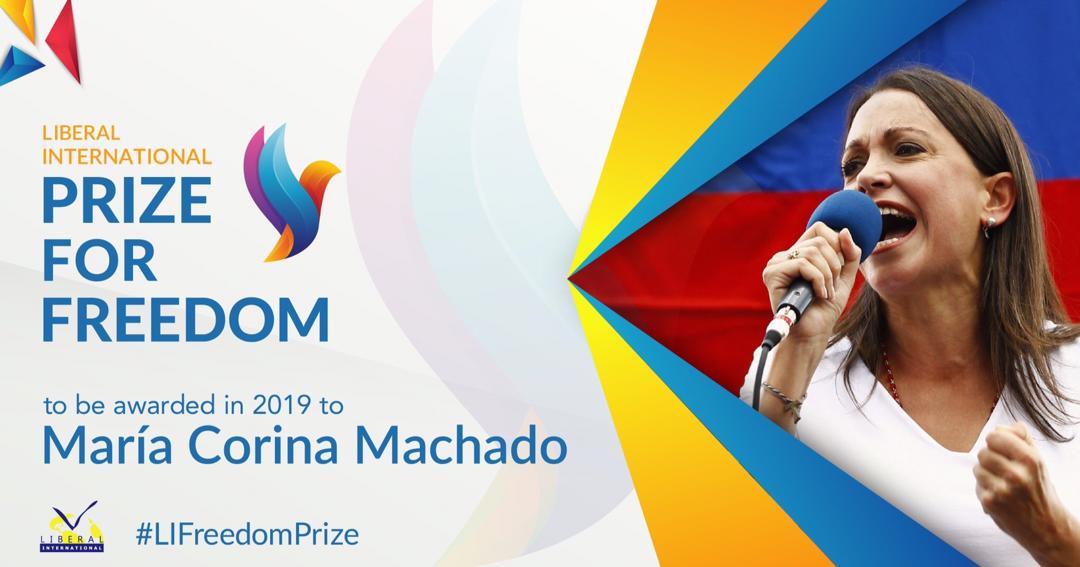 La Internacional Liberal otorga a María Corina Machado el Premio por la Libertad 2019