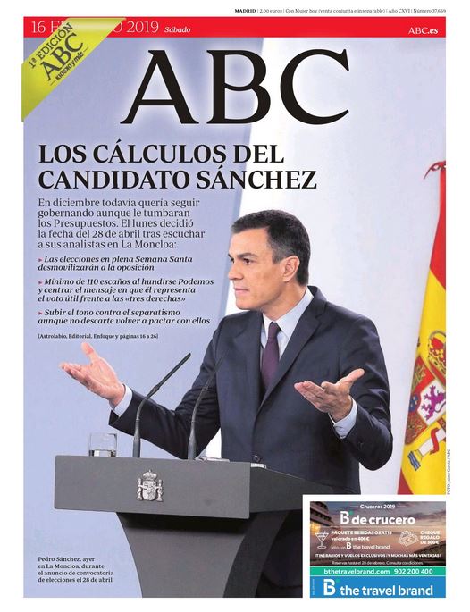 Portadas de la prensa internacional para este sábado 16 de febrero de 2019