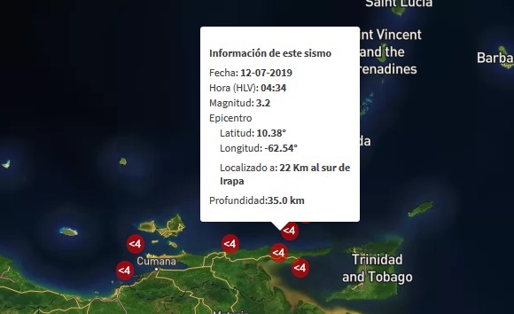 Sismo de magnitud 3.2 al sur de Irapa