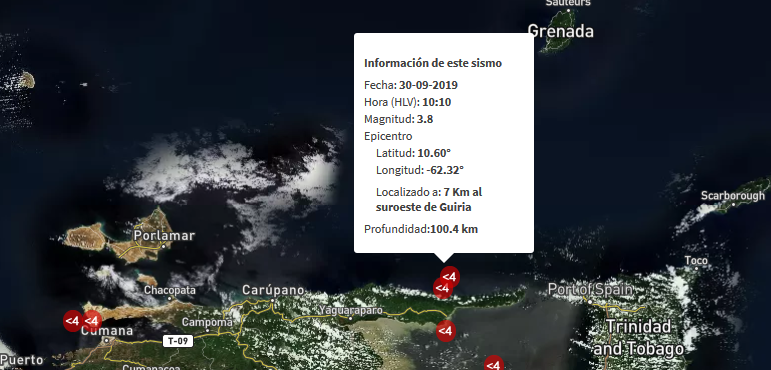 Sismo de magnitud 3.8 al suroeste de Güiria