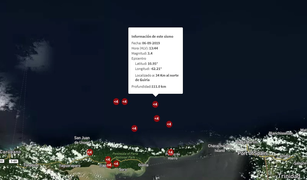 Sismo de magnitud 3.4 en el norte de Güiria #6Sep