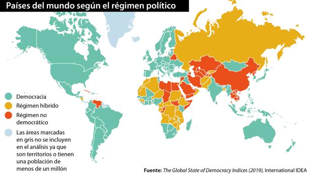 El mapa de las democracias y dictaduras del mundo