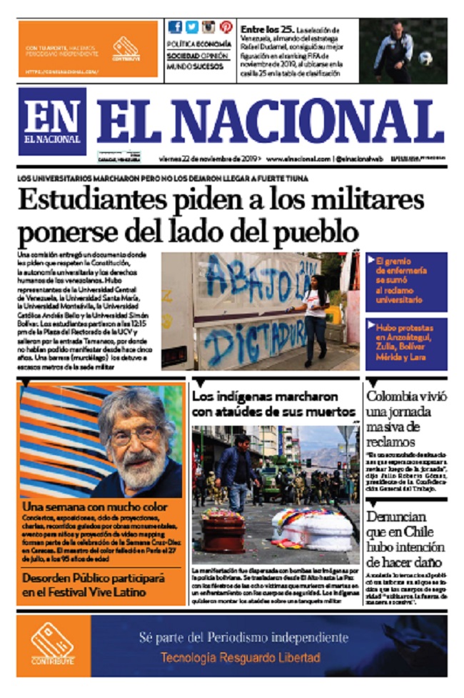 Portadas de este viernes 22 de noviembre de 2019