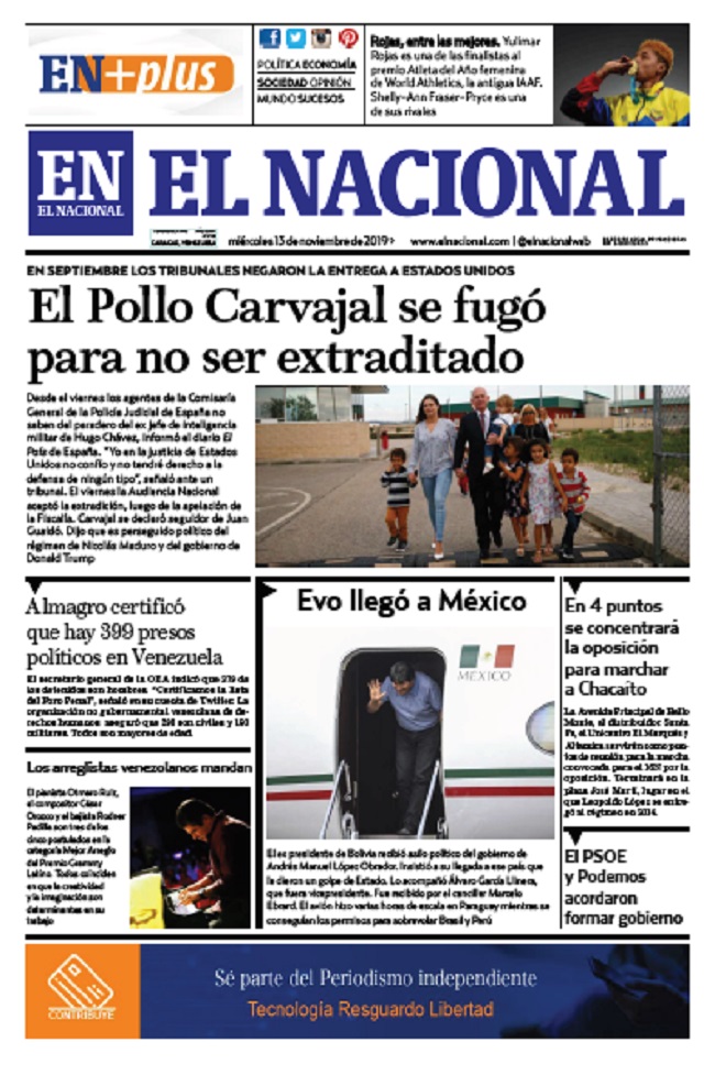 Portadas de este miércoles 13 de noviembre de 2019